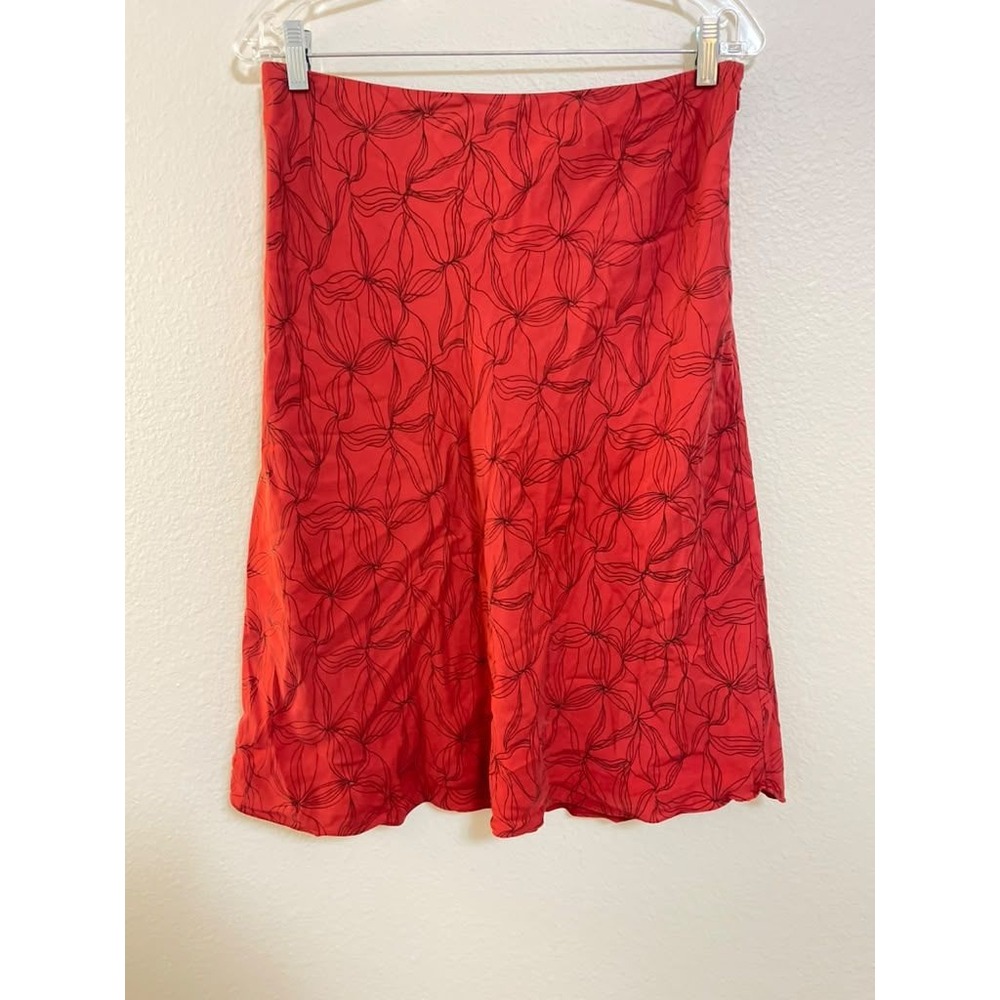 Ann Taylor LOFT Red 100% Silk Abstract Floral A-Line Midi Skirt Size 10